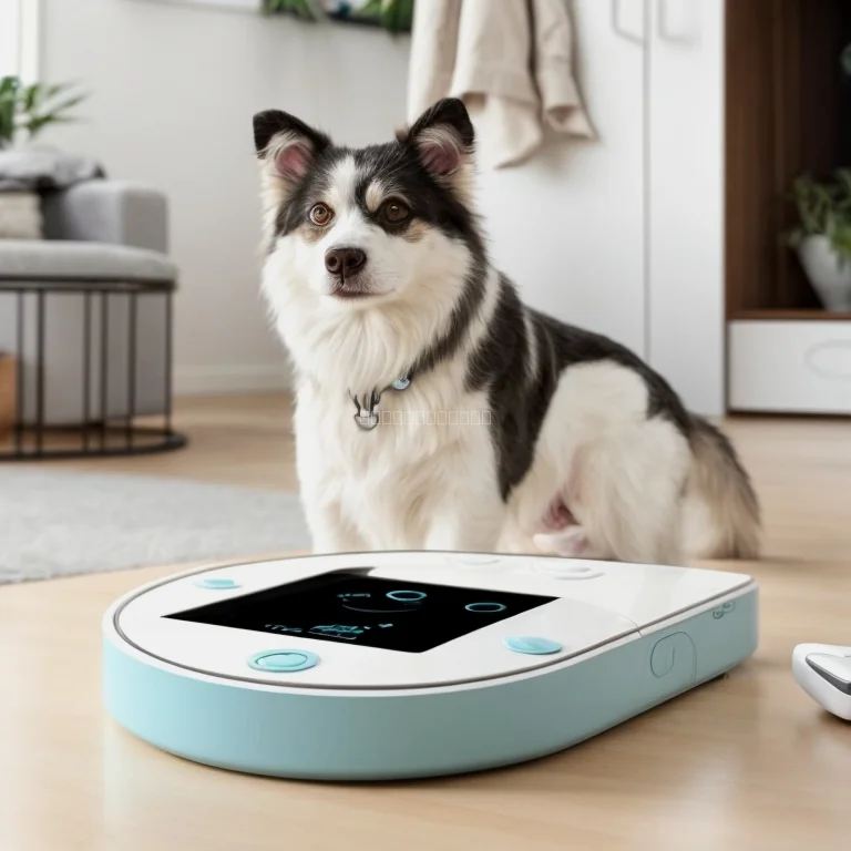 AI-powered pet care device monitoring a dog's activity